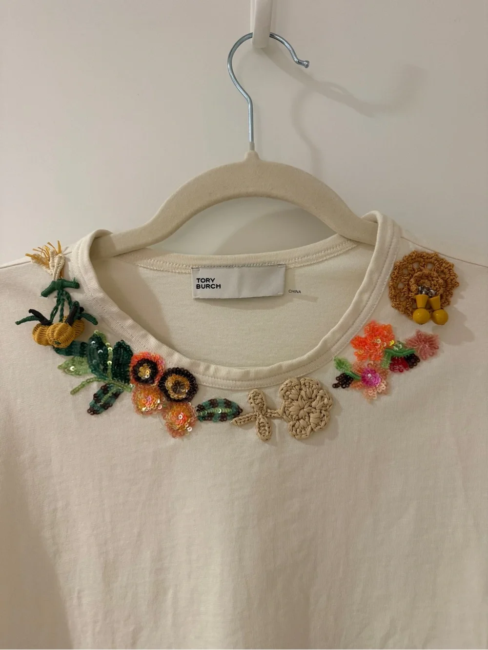 Tory Burch Cream Embellished Top - Sz Medium